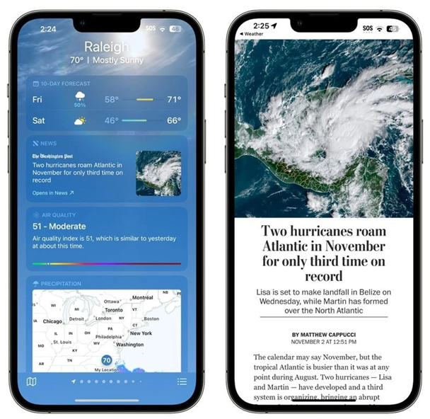 萨嘎苹果14维修分享iPhone 14手机如何看天气时顺带看新闻 